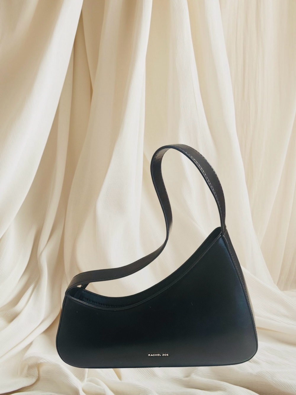 Rachel Zoe Smooth Black Leather Crescent Shoulder Bag
